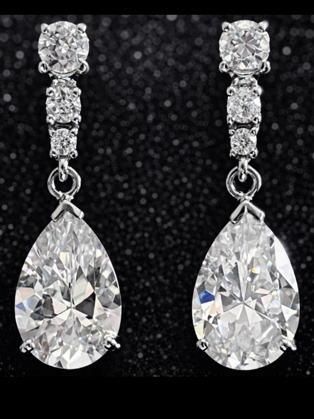 Suzanne Somers vintage pear round cut dangle drop statement earrings silver HSN